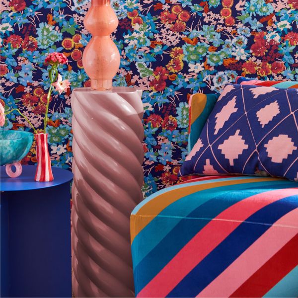 Sherbet Stripe Lapis/Spinel/Aquamarine Fabric by Harlequin